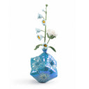 Yifan Renxu dice vase in an iridescent ocean-blue, turquoise and violet glaze, balanced on one corner