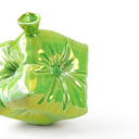 Yifan Renxu dice vase in an iridescent opal-green, turquoise and gold glaze, balanced on one corner