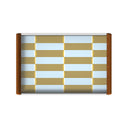 Hygge serving tray in pale blue and golden-ochre bands, glass surface, from the Denmark Collection