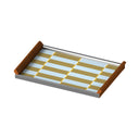 Hygge serving tray in pale blue and golden-ochre bands, glass surface, from the Denmark Collection