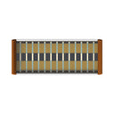 København serving tray in ochre, pale blue, cream and charcoal geometric pattern, wooden handles and glass surface