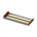 Smør serving tray in cream, muted blue and caramel stripes, wooden handles and glass surface